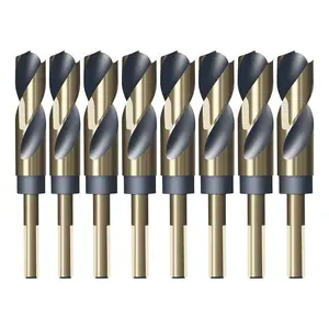Drill Bit Set, Reduced Shank Drill Bit 8 Sizes from 9/16" to 1", Black & Gold with 10mm (3/8") & 1/2" Shank, Metal Drill Bits for