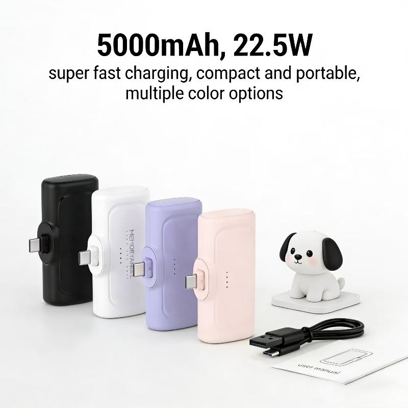 22.5W Fast Charging 5000mAh Mini Portable Power Bank, USB-C Dual-Mode Polymer Battery, Universal Compatibility for iPhone 16/15 & Android Devices