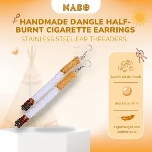 Handmade Beaded Cigarette Earrings - Dangle Hook Style Statement Jewelry