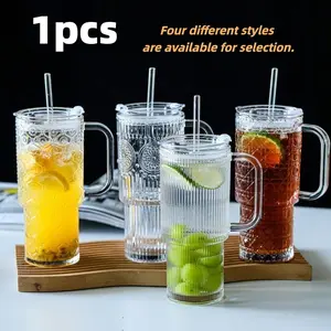Large Capacity Glass Cup with Lid and Straw, Fashionable Summer Ice Coffee Cooler, Reusable Multi-Functional Drinkware, Modern Women's Coffee Mug