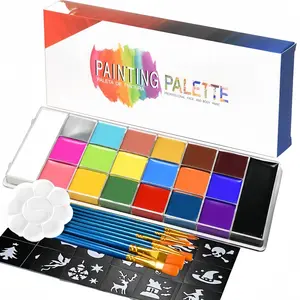 20 Color High Pigment Oil Paint Set, Face Paint, Includes 10 Brushes, 5 Stencils, Palette, Perfect for Halloween & Christmas Festive Makeup