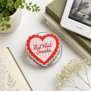 Cute “But First Snacks” Heart Phone Grip - Magnetic Pop Socket & Kickstand - Funny Snack Lover iPhone Accessory Gift