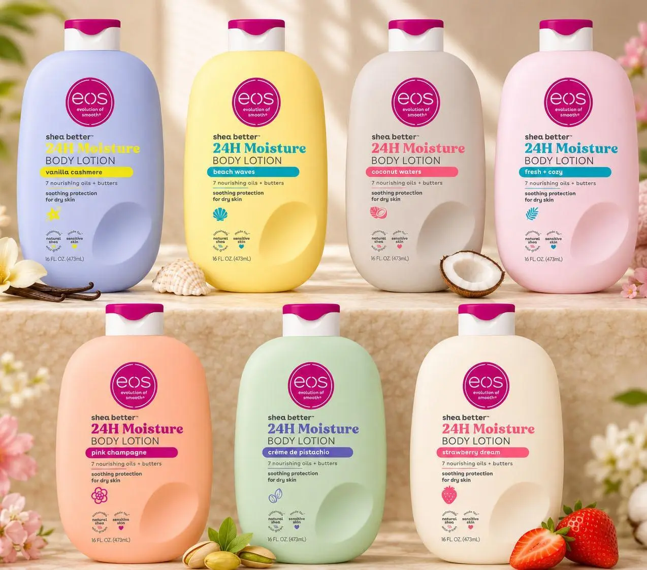 eos Shea Better Body Lotion Vanilla Cashmere, 24-Hour Moisture Skin Care, Lightweight & Non-Greasy, Natural Shea, Vegan, Vanilla Body Lotion, 16 fl oz