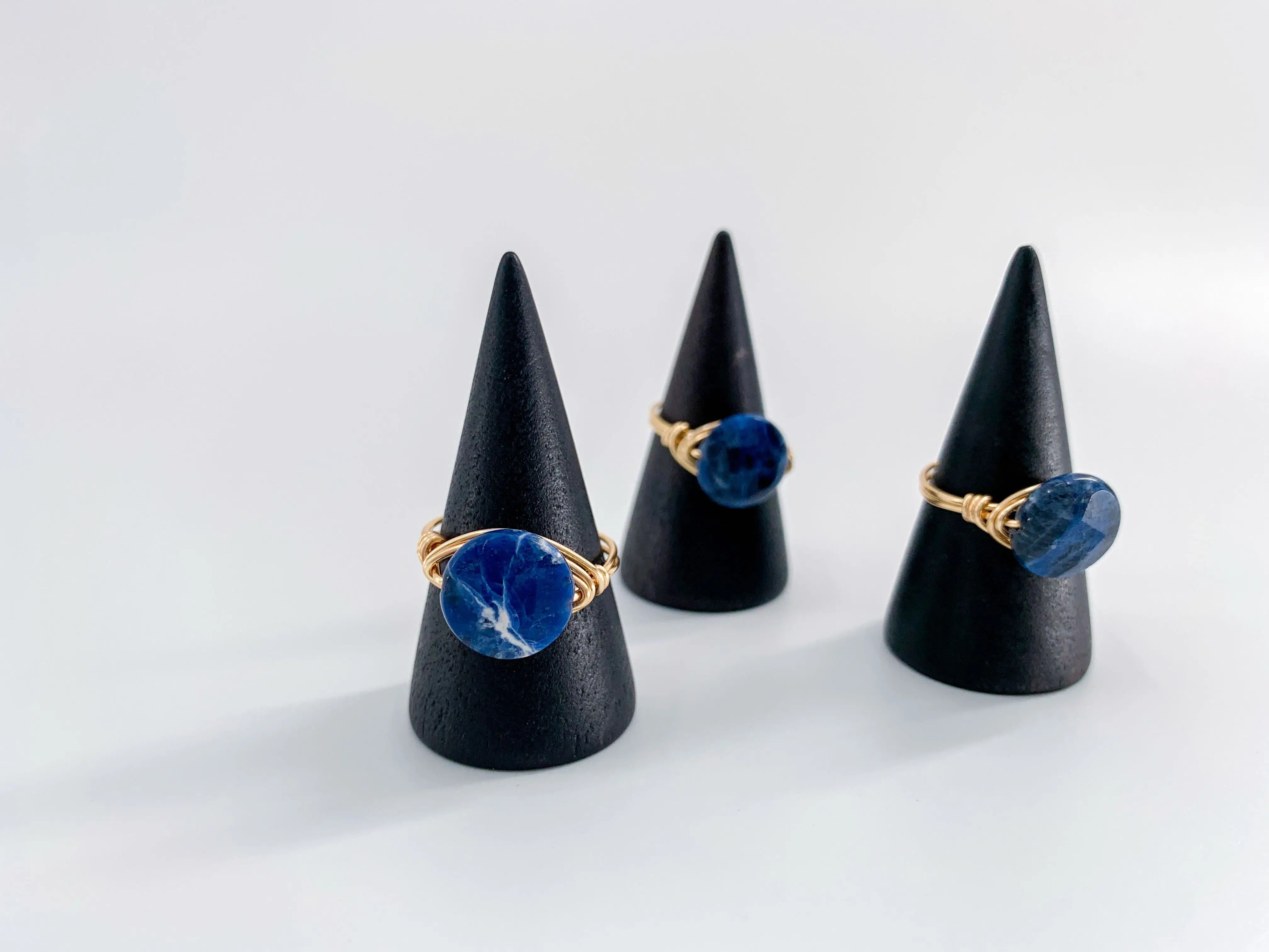 Faceted Sodalite Coin Wire Wrapped Ring