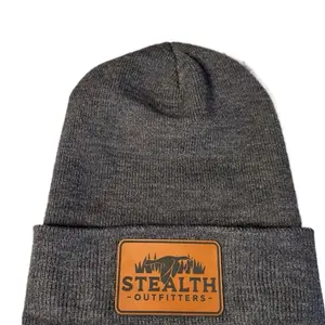 Richardson Beanie with Stealth Outfitters Duck Leather Patch - Grey Knit Winter Hat for Outdoor Enthusiasts