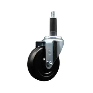 Hard Rubber Swivel Expanding Stem Caster w/4" x 1.25" Black Wheel and 1" Stem - 300 lbs Capacity/Caster - Service Caster Brand