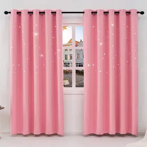 2 star shaped semi blackout polyester curtains, suitable for bedroom, study and living room, cute and unique princess style curtains, perfect for holiday decoration, Window Curtain