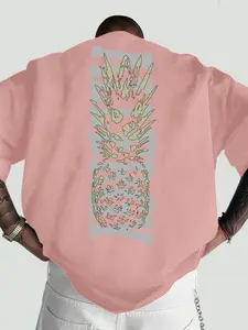 Men's Pineapple Print Round Neck Tee, Loose Casual Short Sleeve Crew Neck T-Shirt for Summer, Fashion Men's Top for Daily Wear