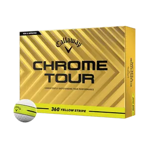 Callaway Golf Chrome Tour 360 Yellow Stripe '24 Golf Balls in White/Yellow