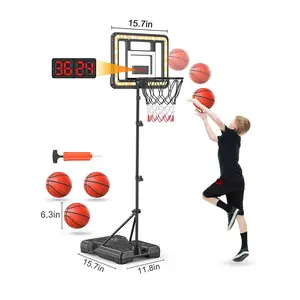 CuLiDing Kids 3ft to 5.8ft Height Adjustable Indoor Basketball Stand with Timer,Weatherproof Base for Outdoor Practice Portable Durable Fun