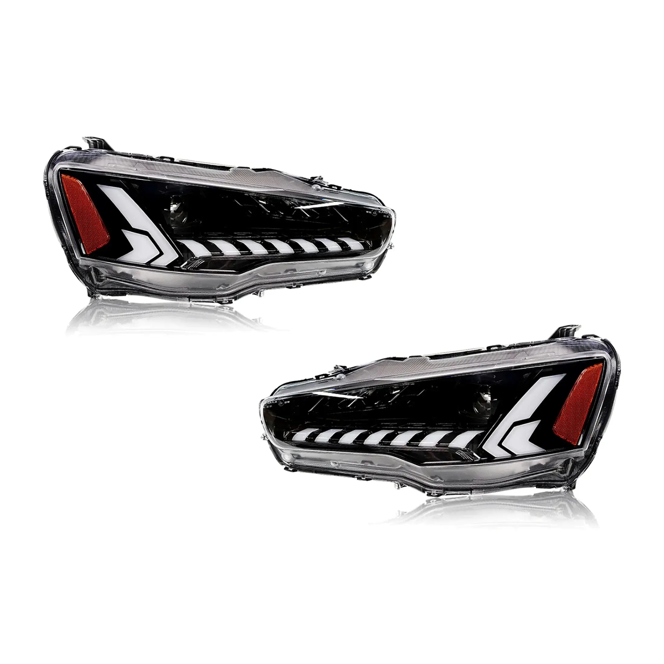 LED Projector Headlights Assembly for 2008-2018 Mitsubishi Lancer/EVO X, Aluminum Base, Enhanced for Night Driving