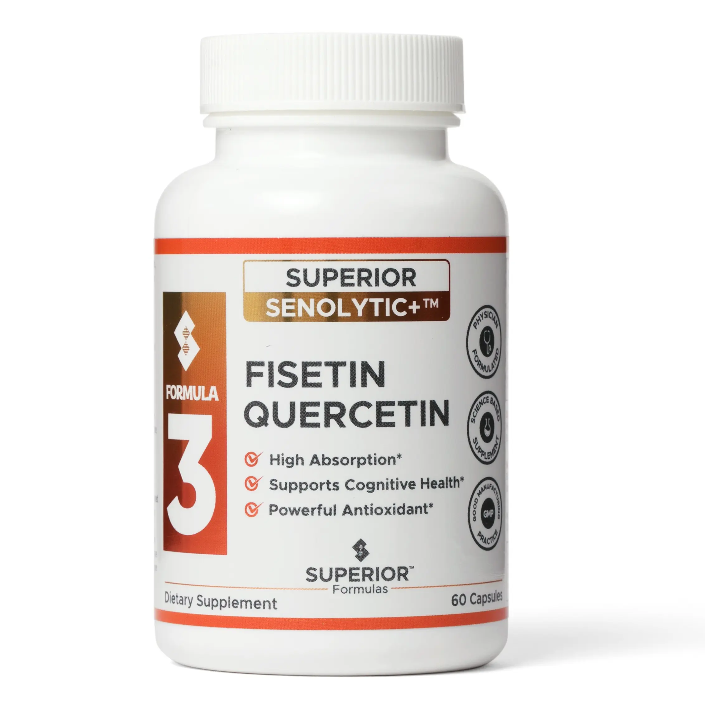 Formula 3 Senolytic+ — Fisetin + Quercetin Complex | Physician-Formulated Cellular Renewal Support | 60 Capsules