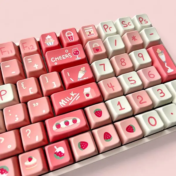 Sweet Strawberry Keycap Set, MDA Profile, PBT, Cherry MX Stem, Dye-Sub Legends, Cute Art Sweet Strawberry Keycap Set, MDA Profile, PBT, Cherry MX Stem, Dye-Sub Legends, Cute Art