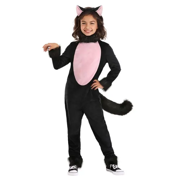 Kid's Big Tailed Black Cat Costume
