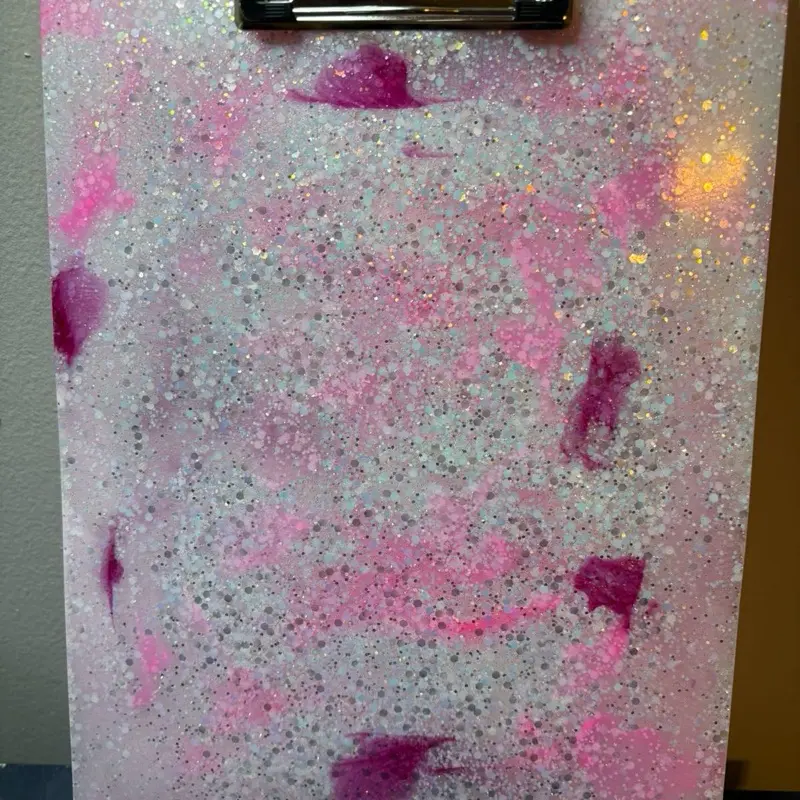 Elegant Pink and Pearl White Resin Clipboard - Lightweight & Portable Design with Strong Metal Clip for Versatile Organization
