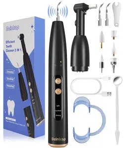 electric teeth cleaner 3 Modes Rechargeable LED Light with 2 Stainlss Steel Heads 5 Brushes Portable Orael Care Tool Set Black Dental Cleaner Dental Cleaner Dental Cleaner Oral