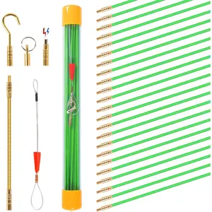 32.5FT Fiberglass Running Electrical Wire Cable Glow Rods Wire Pulling, Fish Tape Set with Accessories, Green