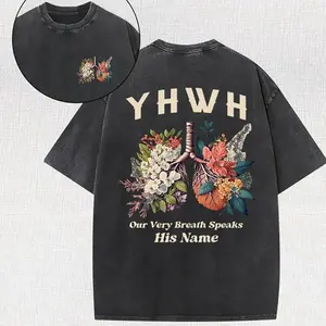 YHWH Breath Of Life Graphic Tee Floral Lungs Christian Shirt Worship T-Shirt With Meaningful Message Vintage Faith Made In USA For Women For Men [Lolly & Lace 180G/230G 100% cotton short-sleeve/hoodie, soft and comfortable]