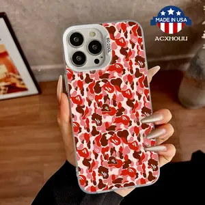 Compatible for iPhone11/12/13/14/15/16/promax/x/xs/xr/xsmax Case Red Camo Motif Soft TPU Shockproof Protective CASE