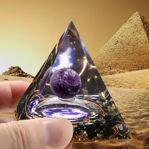 EMF Protection Orgonite Pyramid Amethyst Peridot Healing Crystal Energy Orgone Amulet Decoration