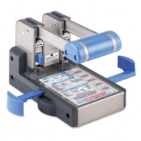 Carl Brands 62100 100-Sheet Extra Heavy-Duty XHC-2100 Two-Hole Punch 9/32 Holes Blue/Gray