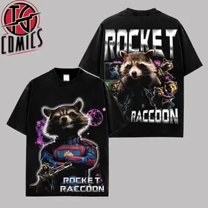 [IG] Rocket Raccoon Guardians of the Galaxy Graphic Premium Cotton T-Shirt (Made In US), MCU Cosmic Hero Retro Comic Graphic Tee, Guardians Team Streetwear Shirt, Gift for GOTG Fans