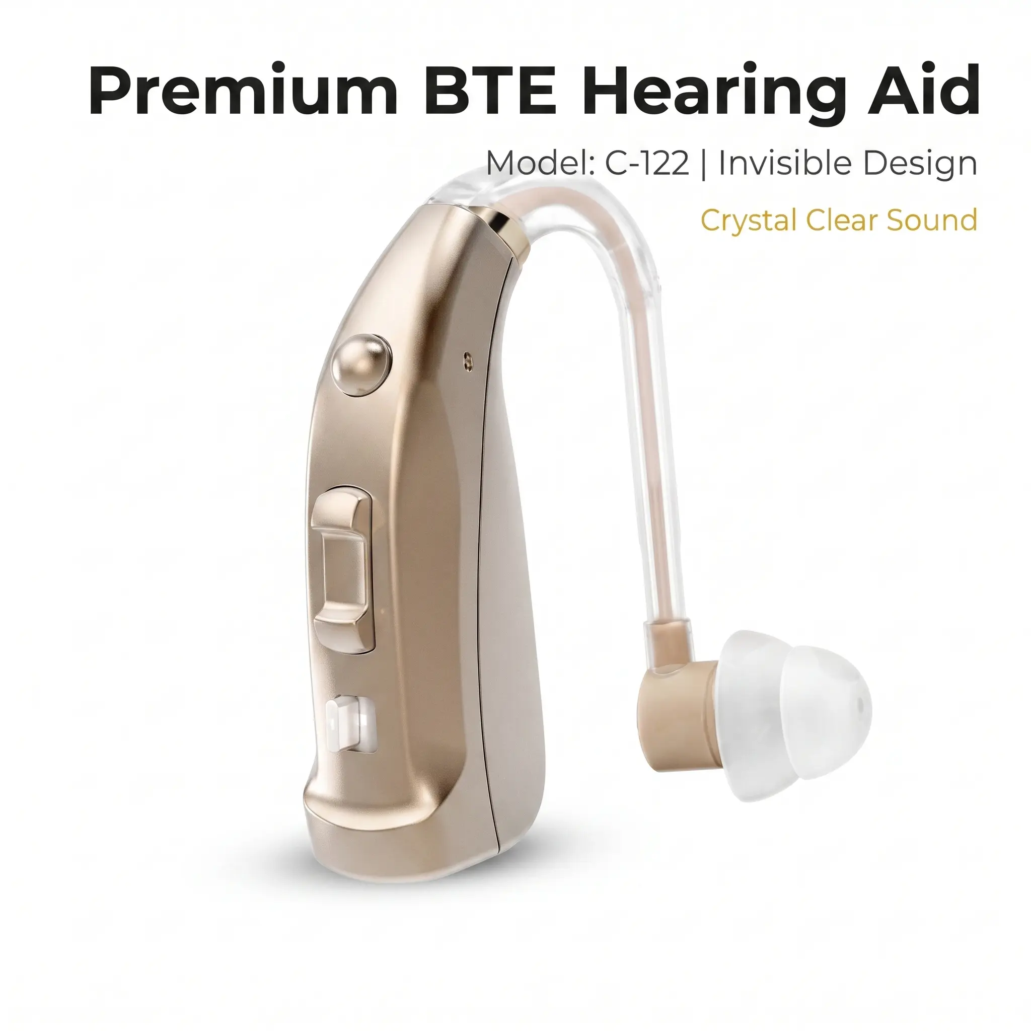 Coniler C-122 Rechargeable BTE Hearing Aids, 5.9g Ultra Light Behind-The-Ear Hearing Aid, Up to 20H Working Time, OTC Hearing Devices for Mild Moderate Hearing Loss noise cancelling