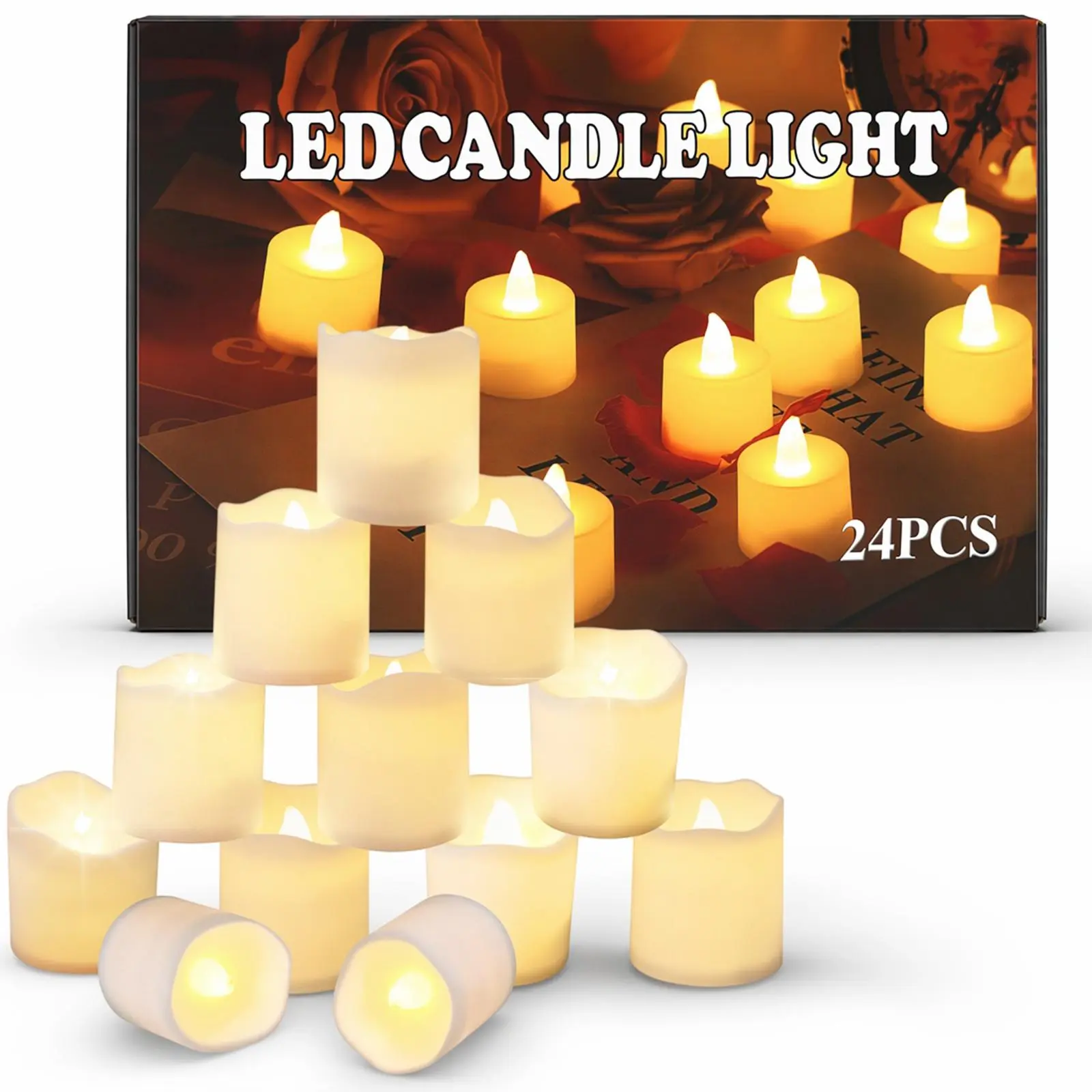 24 Pack Flickering Flameless LED Tea Light Candles Battery Operated Wedding Decor For Romantic Proposal Anniversary Indoor Table Ornament