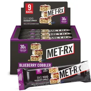 MET-Rx Big 100 Blueberry Cobbler Protein Bars | 30g Protein | 9 Bars | Meal Replacement | METAMYOSYN Blend