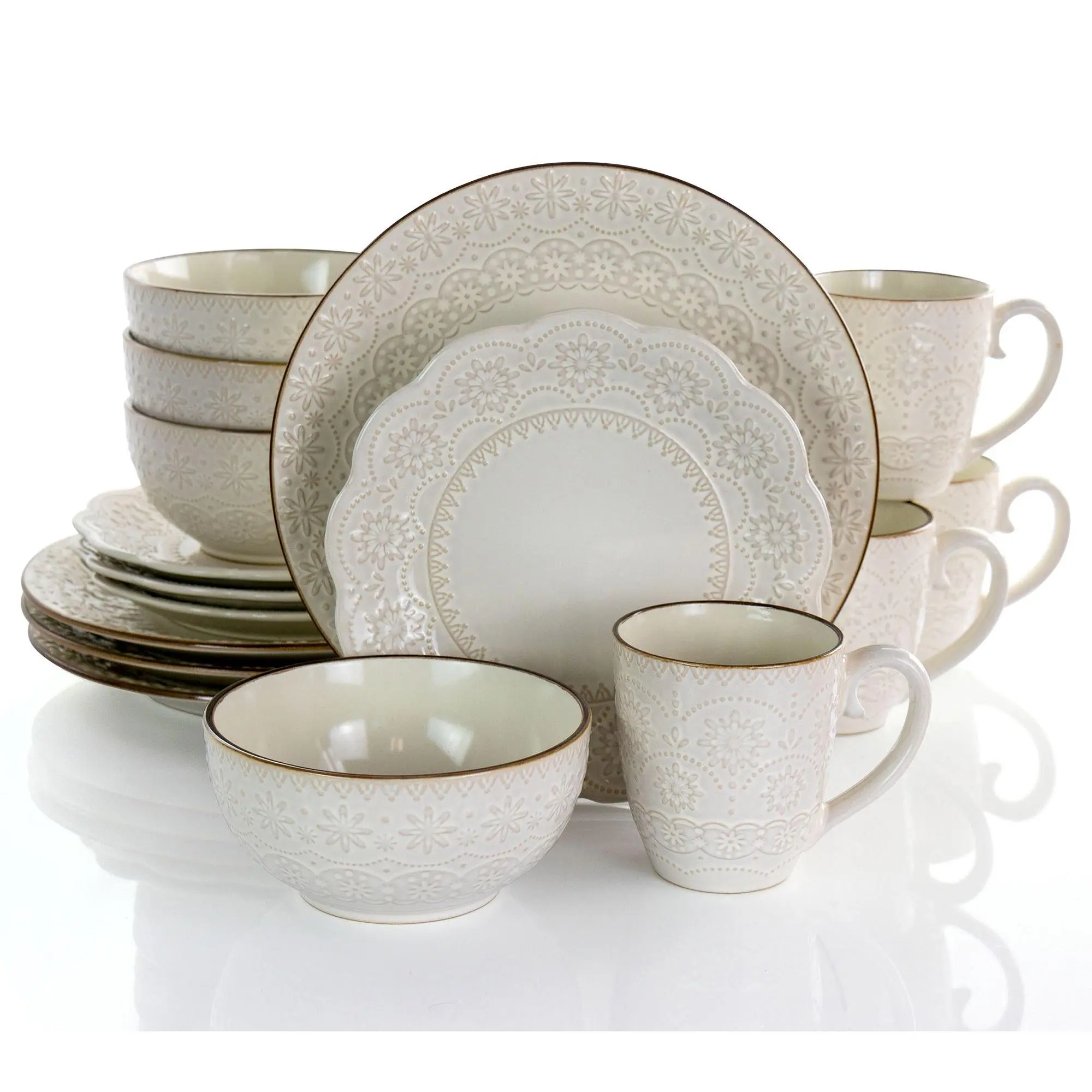 Elama Contessa 16-Piece Scalloped Stoneware Dinnerware Elama Contessa 16-Piece Scalloped Stoneware Dinnerware