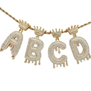 Personalized Hip-Hop 26 English Letters Zircon Crown Pendant Necklace
