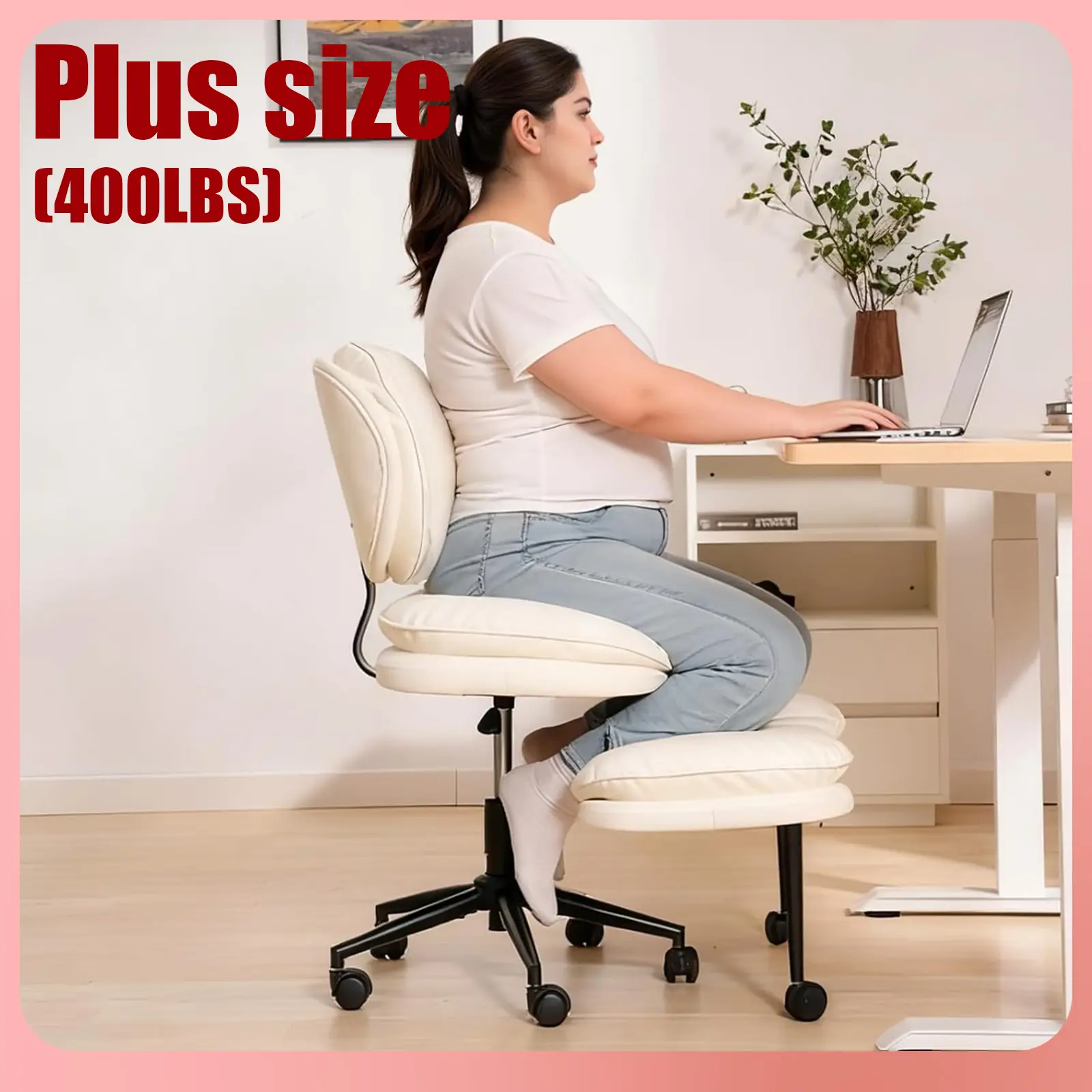 【Plus Size】HOMRELEXA Oversized Ergonomic Cross Legged Swivel Chair, Adjustable Height and PU Leather, corduroy materials, Meditation Chair with Back Support, Kneeling chair, meditation chair Home and Office Sit Stand Desk Computer Desk