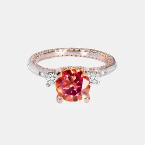 Fast Delivery, No Bonus — Round Cut Red Synthetic Moissanite Rings for Women, 1 ct/2 ct/3 ct — Stylish and elegant wedding, engagement, or Valentine’s Day gift