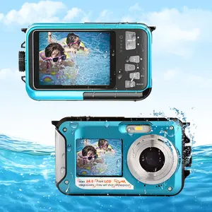 Underwater Camera, IP68 Waterproof Dual Screens Digital Camera, Autofocus UHD Vlog Camera, Floatable Digital Camera with SD Card for Snorkeling Beach Travel Portable