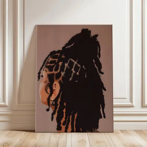 Luxe Art of Black Woman with Locs Wall Art Print - Waterproof, UV-Resist Print, Rolled Canvas-Solid Wood Frame Style Options, Custom Sizes Including 24x36in, African American Home Decor Built for 5+ Years of Glow