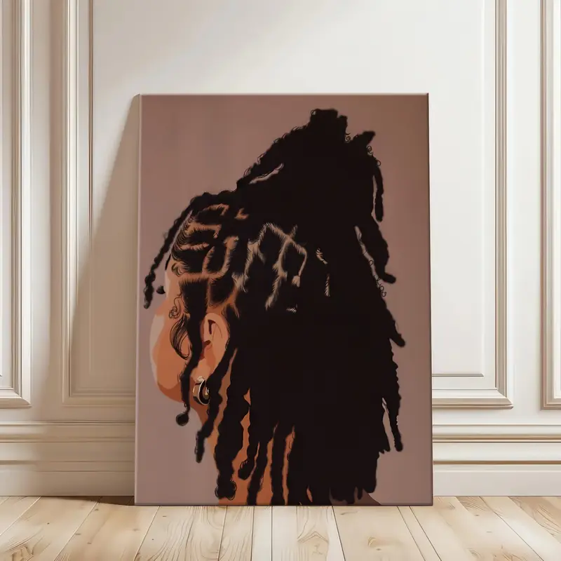 Luxe Art of Black Woman with Locs Wall Art Print - Waterproof, UV-Resist Print, Rolled Canvas-Solid Wood Frame Style Options, Custom Sizes Including 24x36in, African American Home Decor Built for 5+ Years of Glow