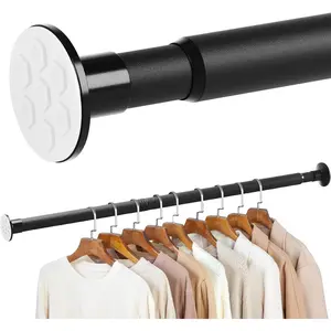 No Drilling Adjustable Heavy Duty Closet Rod 27.5-82 Inches Hanging Pole for Closet Wardrobes Bathroom Laundry RV Curtains Black