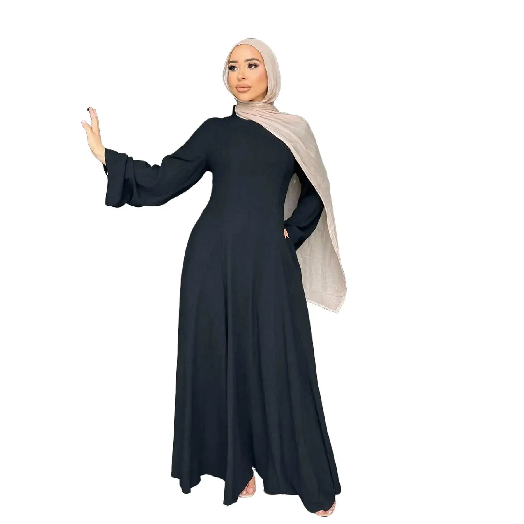 Solid Color Large Hem Tied Dress with Abaya - Versatile Outfit for Various Occasions