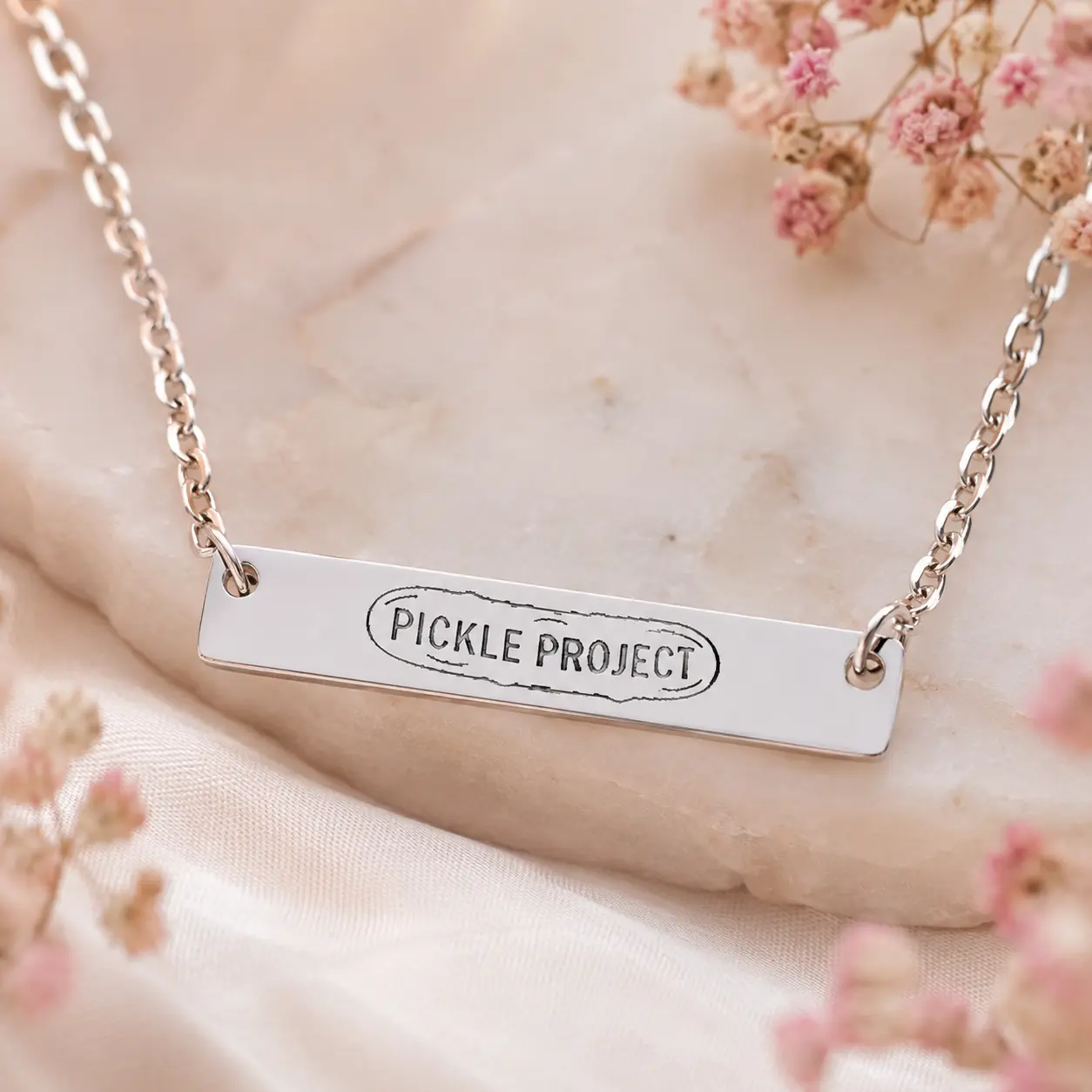 Pickle Project Signature Bar Necklace, Hypoallergenic Geometric Bar Shape Modern Costume Jewelry for Everyday Wear