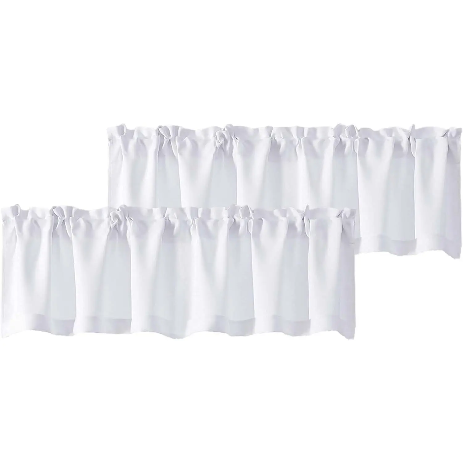 Low Iron Suede Window Valances - 2-Piece Classic Flat Weave Floral White Light Filtering Rod Pocket Short Curtains (60" Wx18" L), Durable Machine Washable for Kitchen Small Windows Treatment