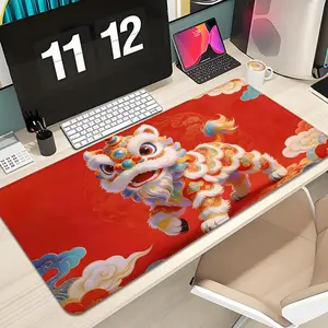 Chinese lion, Spring Festival, joy, luck Mouse Pad Design XXL 1000×500mm 900×400mm 800×400mm 600x300mm Large Gaming Mouse Pad - Extended, Thick, Non-Slip Rubber Base Desk Mat with Precision Stitched Edges - Washable Large Desk Pad