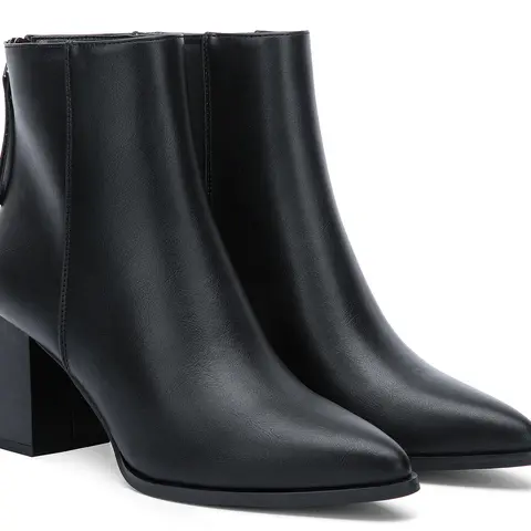 Women's 9635 Chic Chunky Heel Ankle Booties - Pointed Toe, Stacked Block Heel, Back Zipper, Rubber Sole, Comfortable Easy-Match Never Out of Time All-Season Shoes, Suitable for Work and Study, Many Occasions