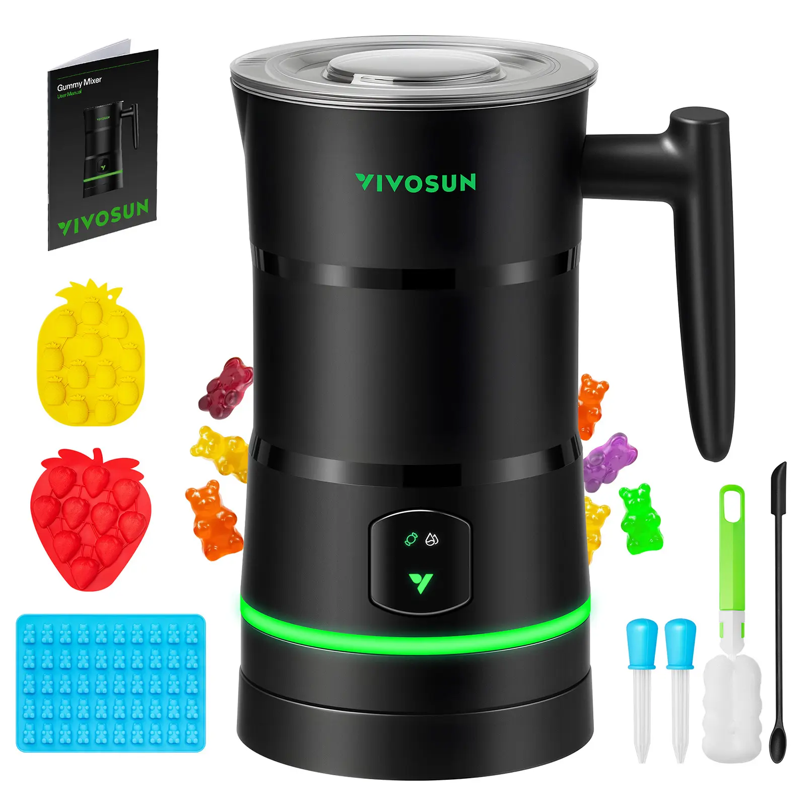 VIVOSUN Gummy Maker Machine, Hands-Free Candy Maker, Oil Infused Edible Mixer with Dual Rotor, Food-Grade Stainless Steel Pot and Silicone Molds, for Gummies Bear, DIY Candies, Party Treats