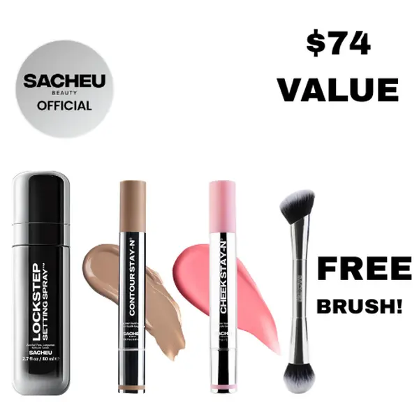 sacheu Full Face Locked In | FREE Cheek & Contour Brush Included | Contour, Blush & Setting Spray | 16-Hour Full-Face Base Kit