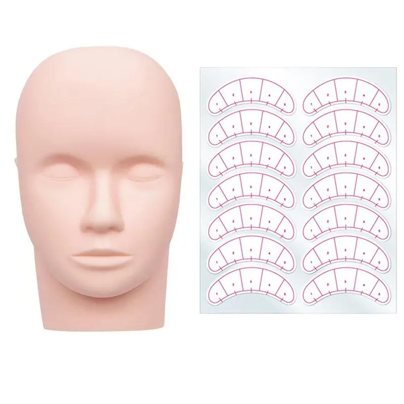 Eyelash Training Model Set, 1 Count Practice Mannequin Head with 10pcs Eyelash Positioning Sticker, Makeup Tools for Women