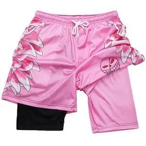 Men's Drawstring Waist 2 in 1 Sports Shorts with Colorblock and Cartoon Print - Regular Fit, Quick Drying, Breathable, Pockets, Perfect for Outdoor Pursuits