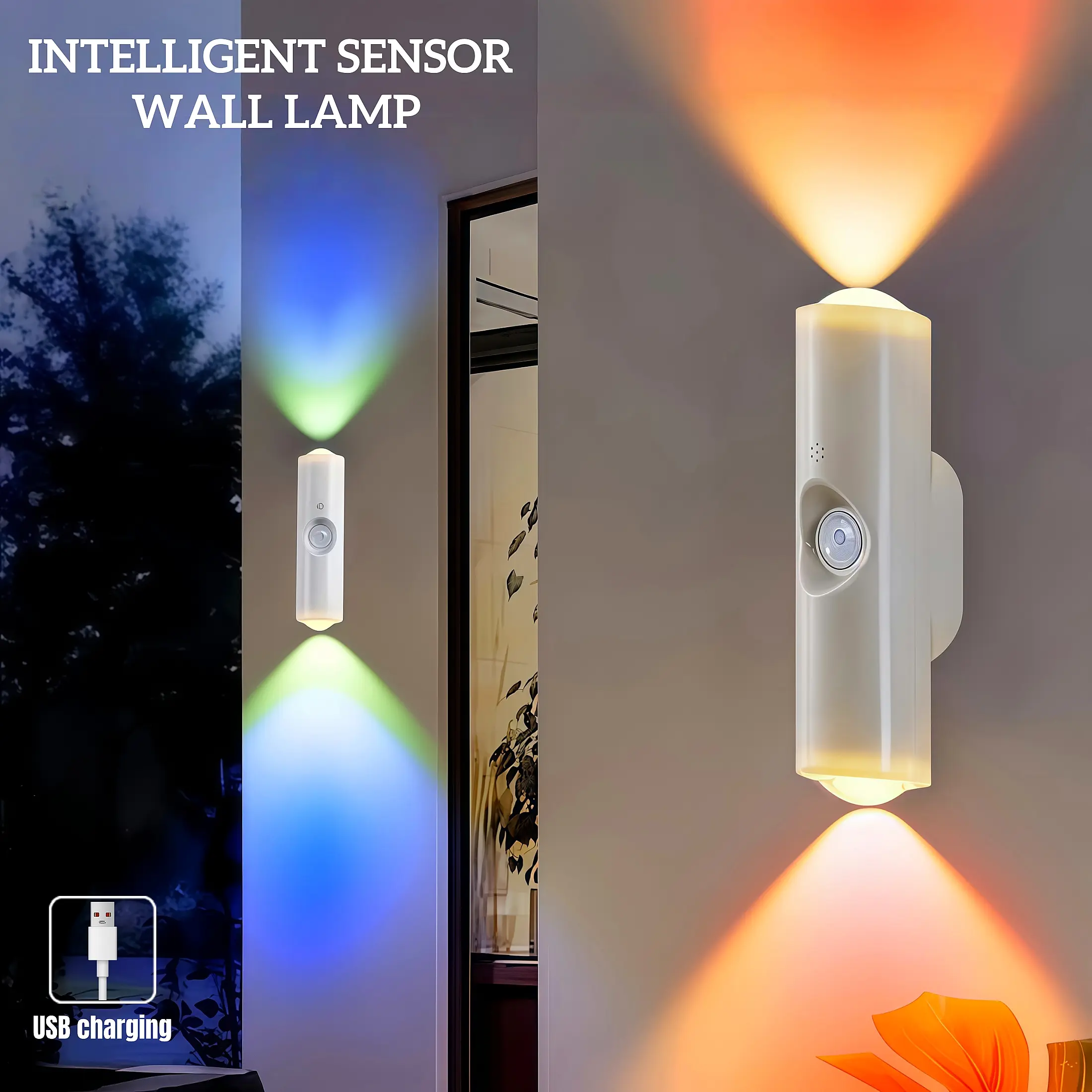Modern Smart LED Wall Light, Motion Sensor Night Lamp, USB Rechargeable, Adjustable Lighting, RGB 7 Colors, Home Decor, Hallway, Stairs, Living Room, Led Night Lights