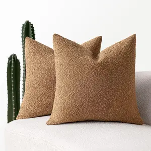 18x18 Inch Decorative Pillow Covers for Couch Bed Set of 2 Textured Boucle Neutral Throw Pillows Brown Accent Solid Cushion Vintage Pillowcase Cozy Soft Sofa Livingroom Home Decor