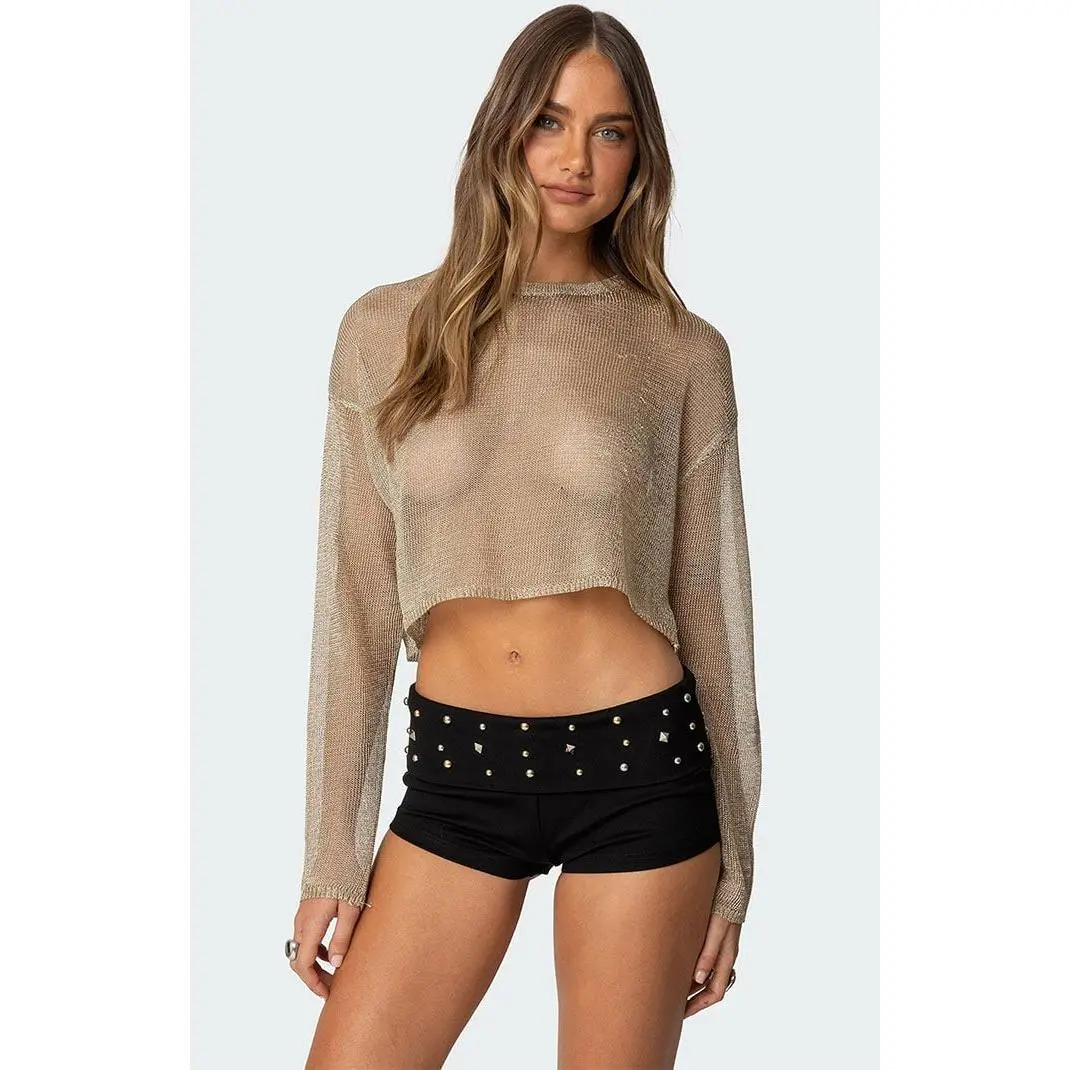 Edikted Women's Aviva Cropped Metallic Knit Top