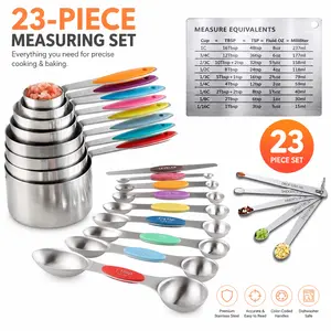 Stackable kitchen measuring tool set - food grade stainless steel measuring cup+magnetic measuring spoon combination, suitable for dry and liquid seasonings | coffee measuring cup spoon, with refrigerator sticker and mini spoon